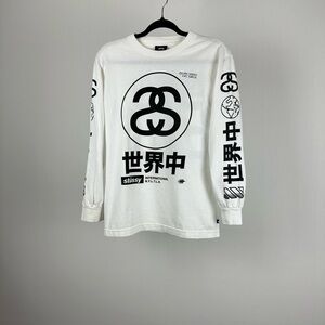 Vintage Stussy Y2K Long Sleeve T-Shirt Chinese Stamps Graphic Size S Rare